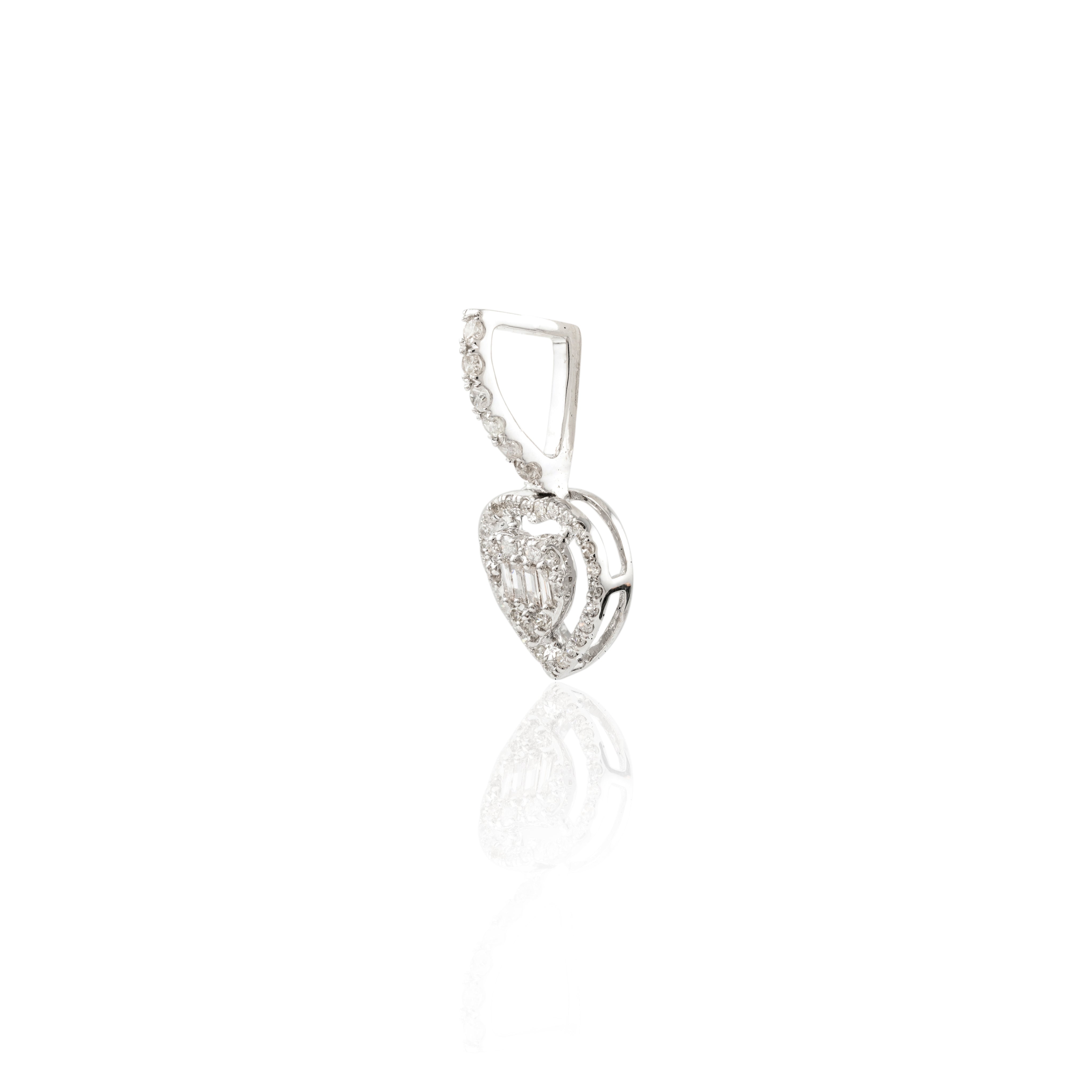 Heart Diamond Pendant In 18k Solid White Gold