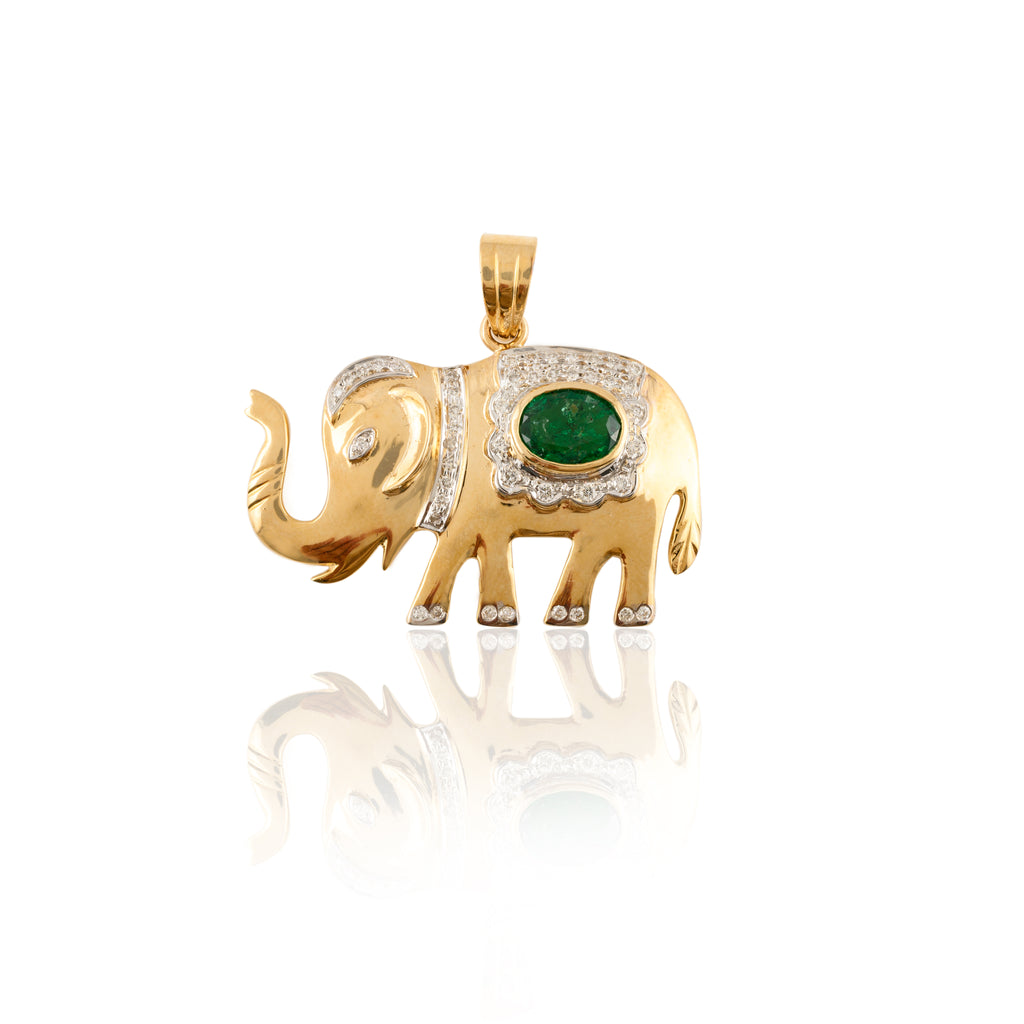 14K Majestic Elephant Emerald Diamond Pendant Image