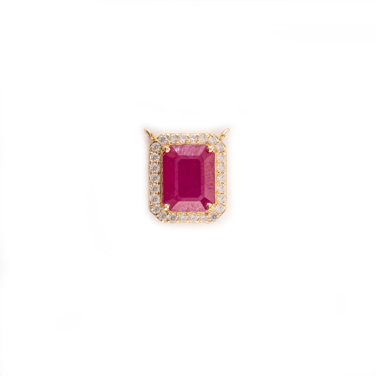 18k Octagon Cut Precious Ruby Halo Diamond Pendant