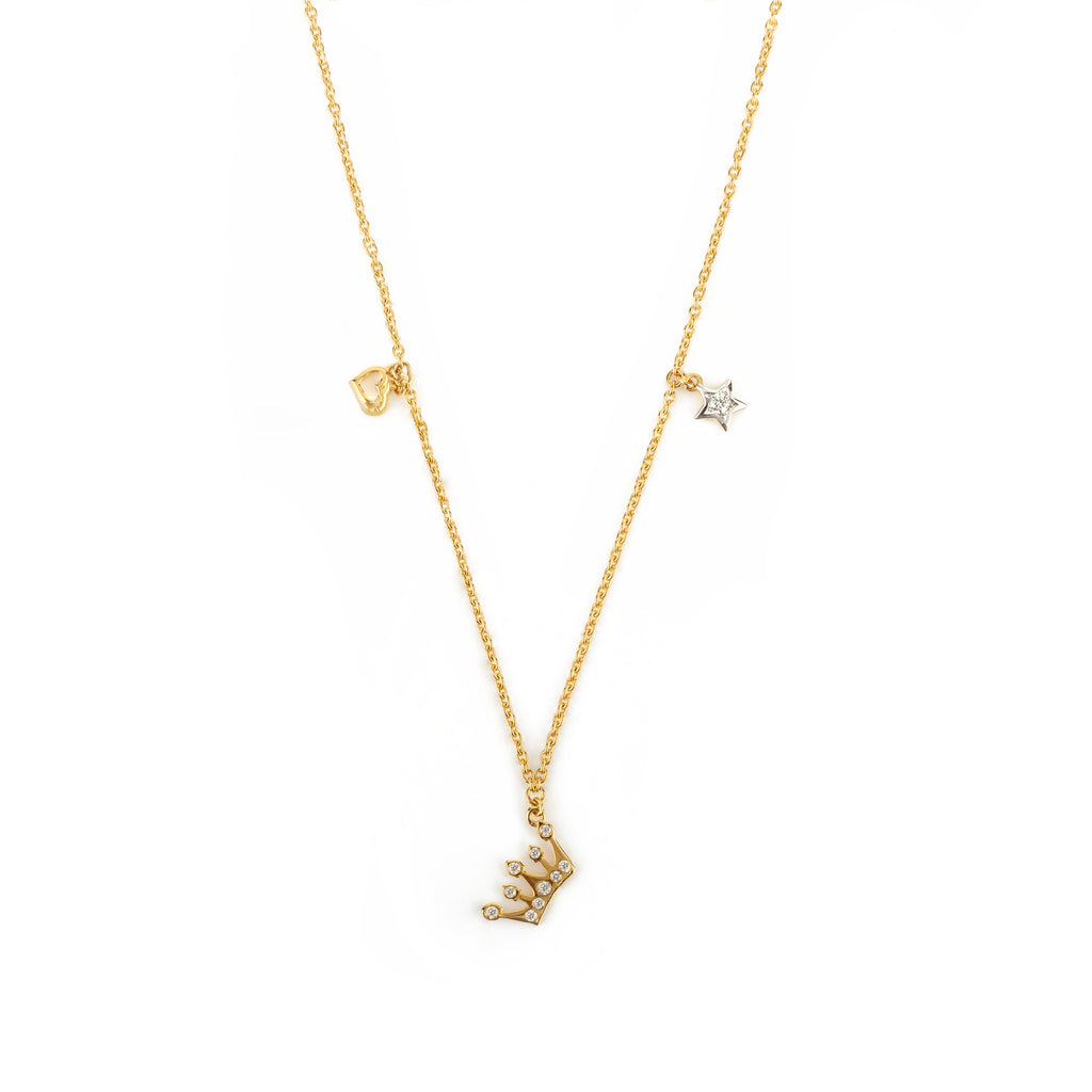 14k Gold Genuine Diamond Crown Chain Necklace Image