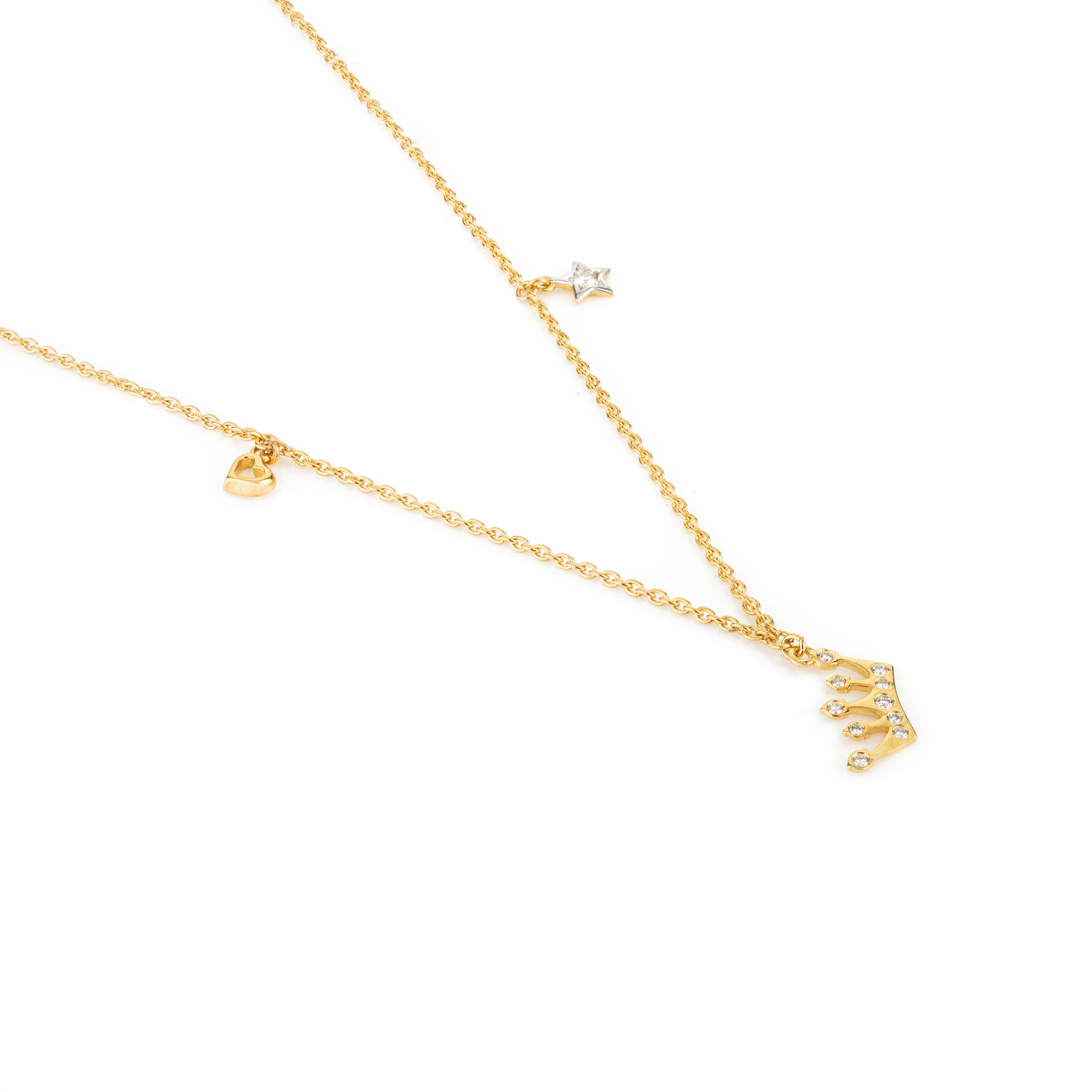 14k Gold Genuine Diamond Crown Chain Necklace