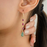 18K Yellow Gold Modern Ruby Emerald Long Dangle Drop Earrings - vrjewels-us
