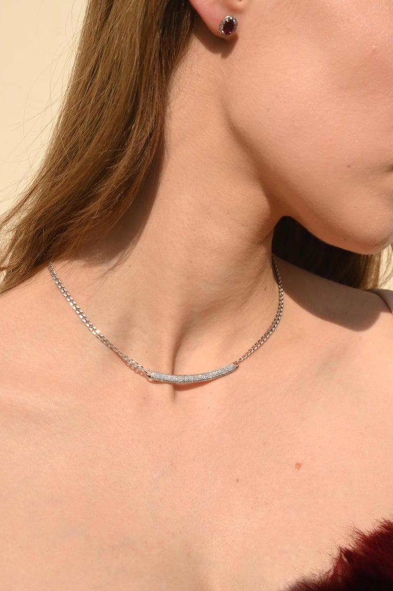 14k Solid White Gold Diamond Chain Necklace