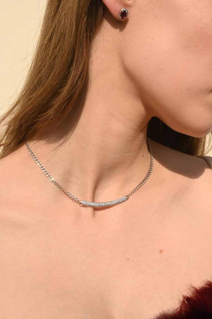 14k Solid White Gold Diamond Chain Necklace Image