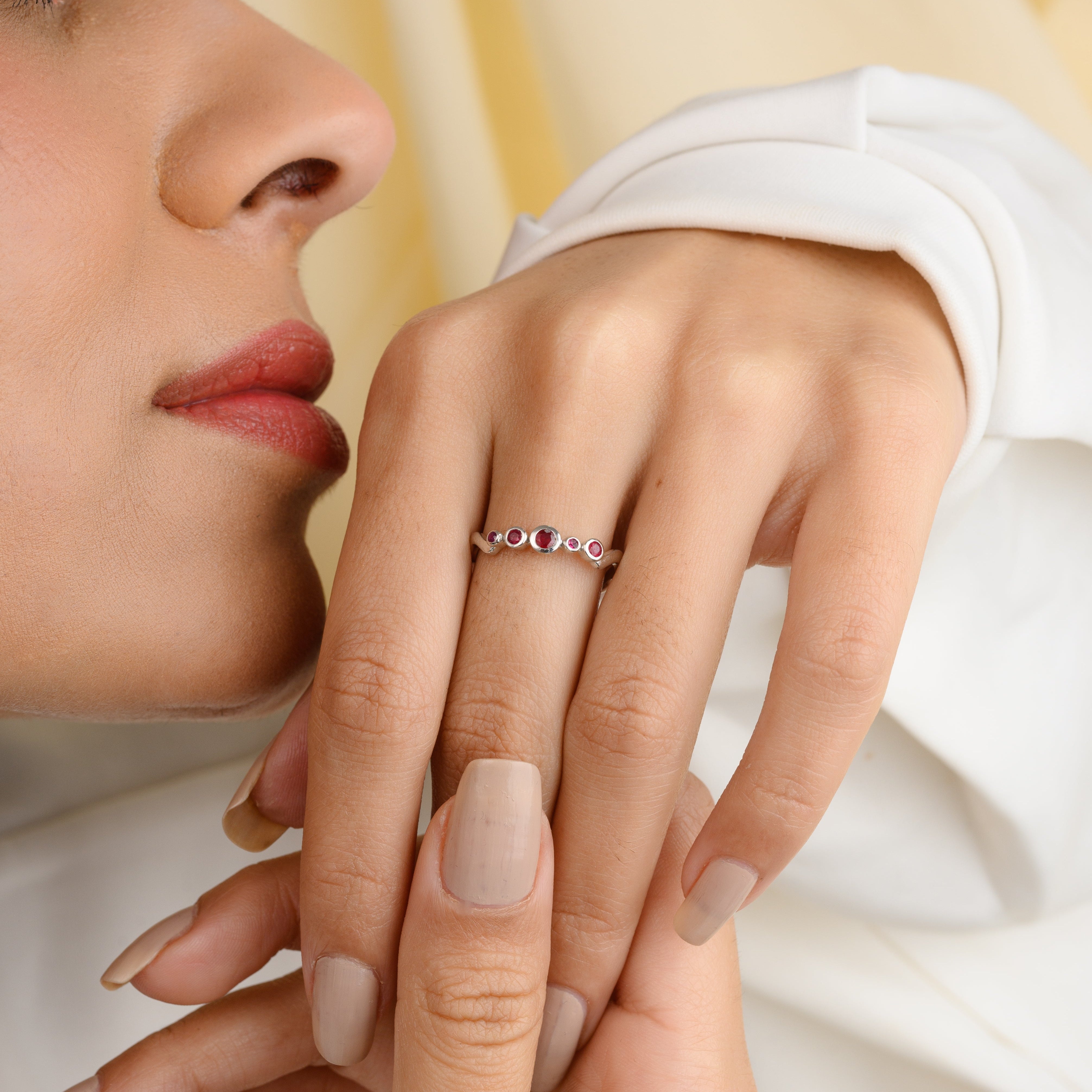 18K Gold Ruby Wavy Dainty Ring - vrjewels-us