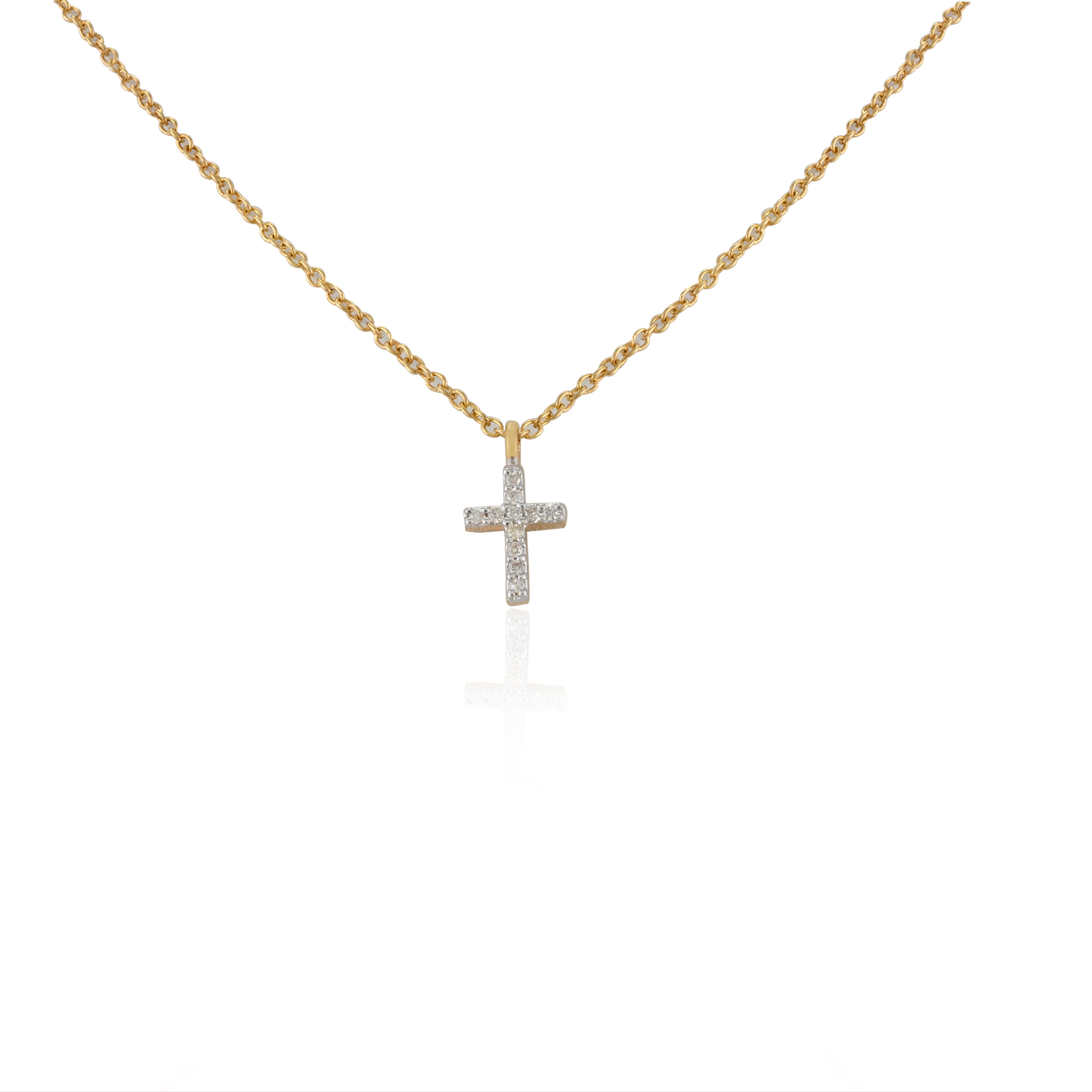 18K Gold Diamond Studded Tiny Cross Necklace