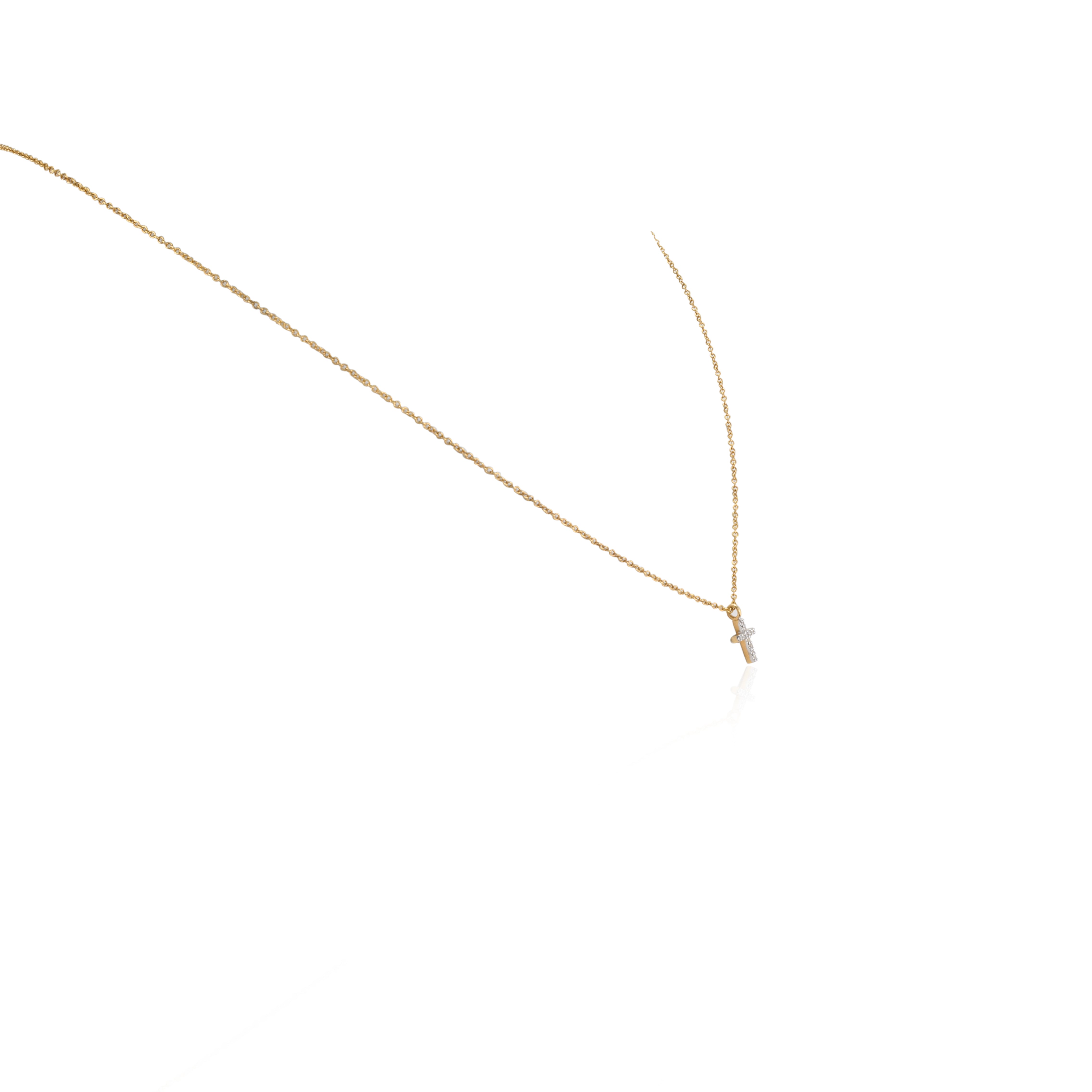 18K Gold Diamond Studded Tiny Cross Necklace