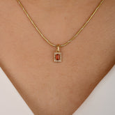 14K Gold Orange Sapphire Diamond Halo Pendant - vrjewels-us