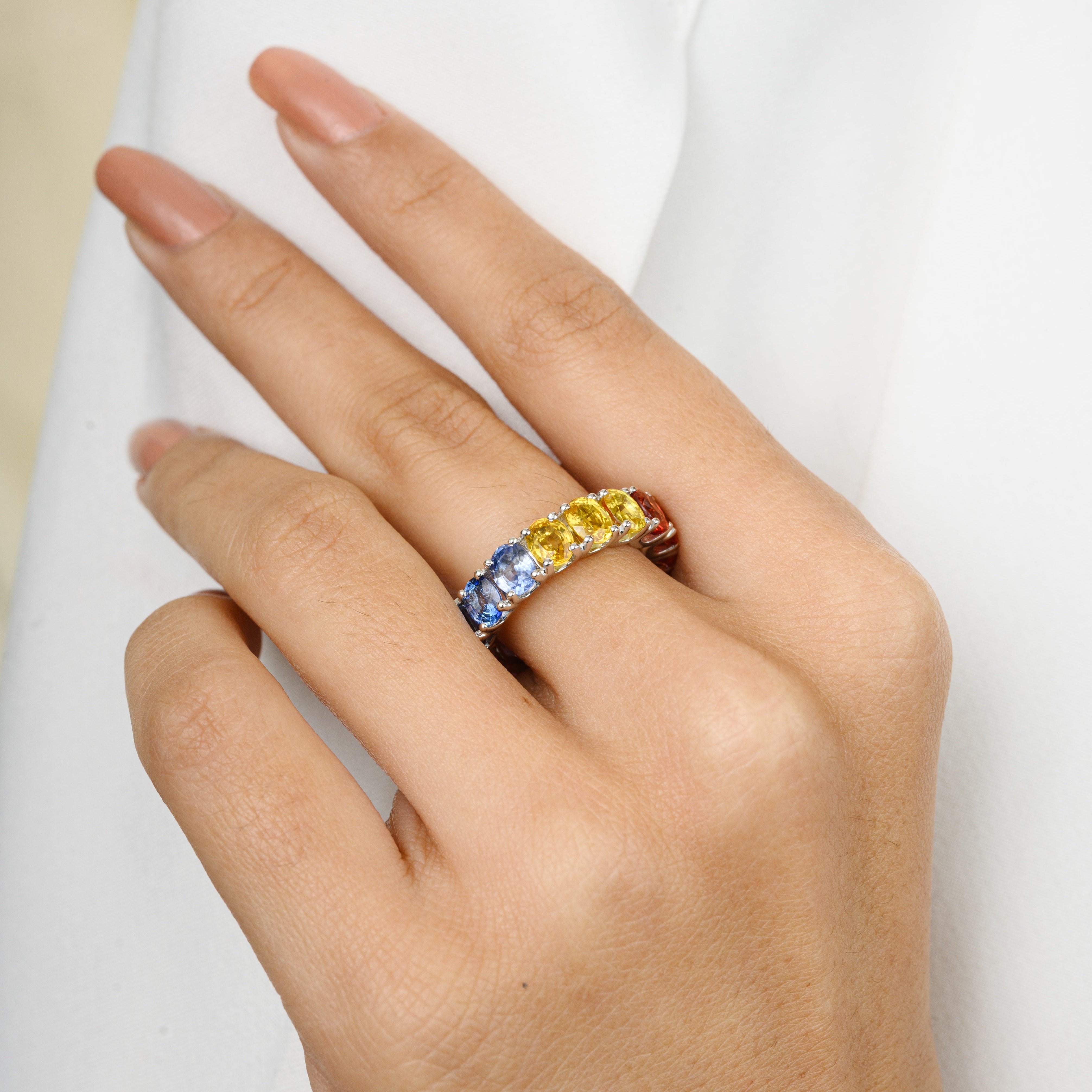 18K White Gold Multi Sapphire Eternity Band - vrjewels-us