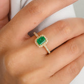 18K Solid Yellow Gold Emerald Diamond Ring - vrjewels-us