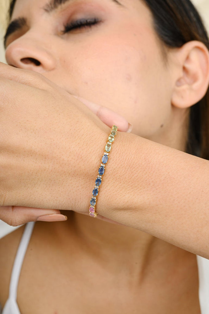 18K Gold Multi Sapphire Tennis Bracelet Image