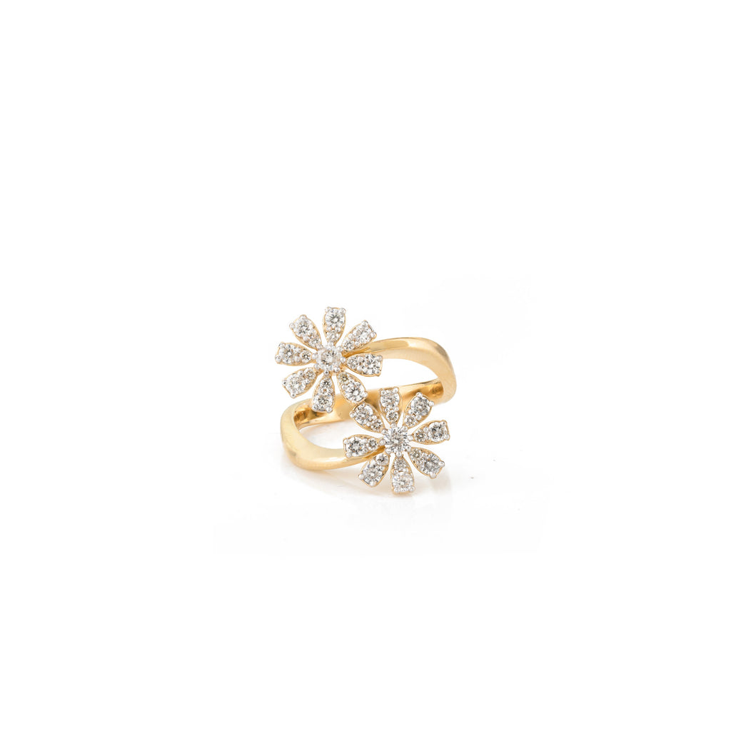 Diamond Flower By Pass Ring in 18k Yellow Gold Image