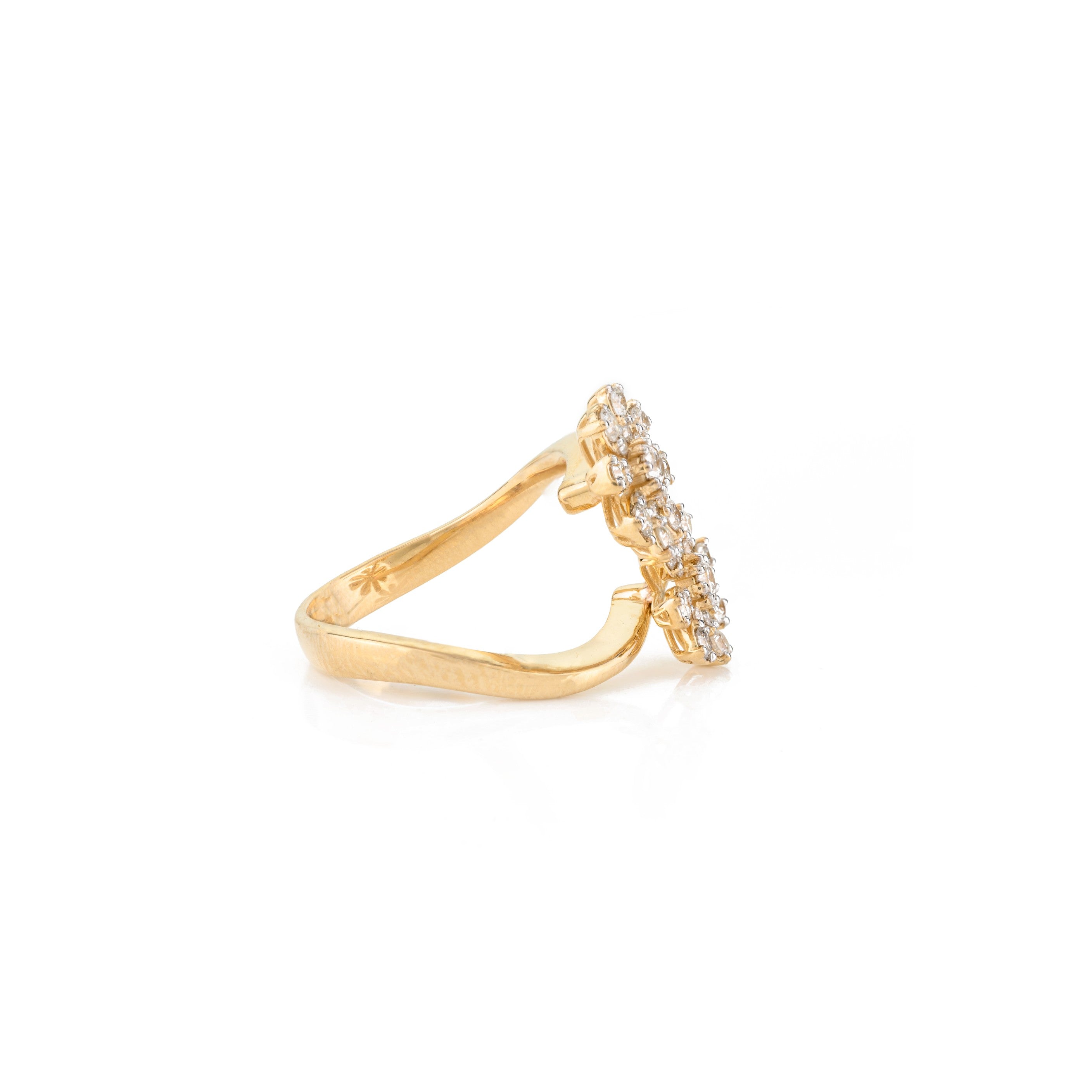 Diamond Flower By Pass Ring in 18k Yellow Gold
