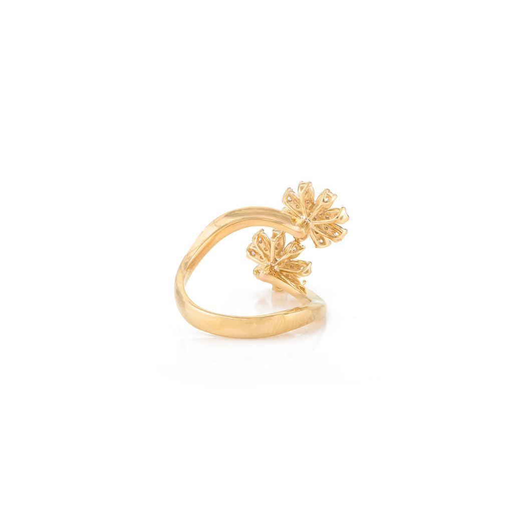 Diamond Flower By Pass Ring in 18k Yellow Gold Image