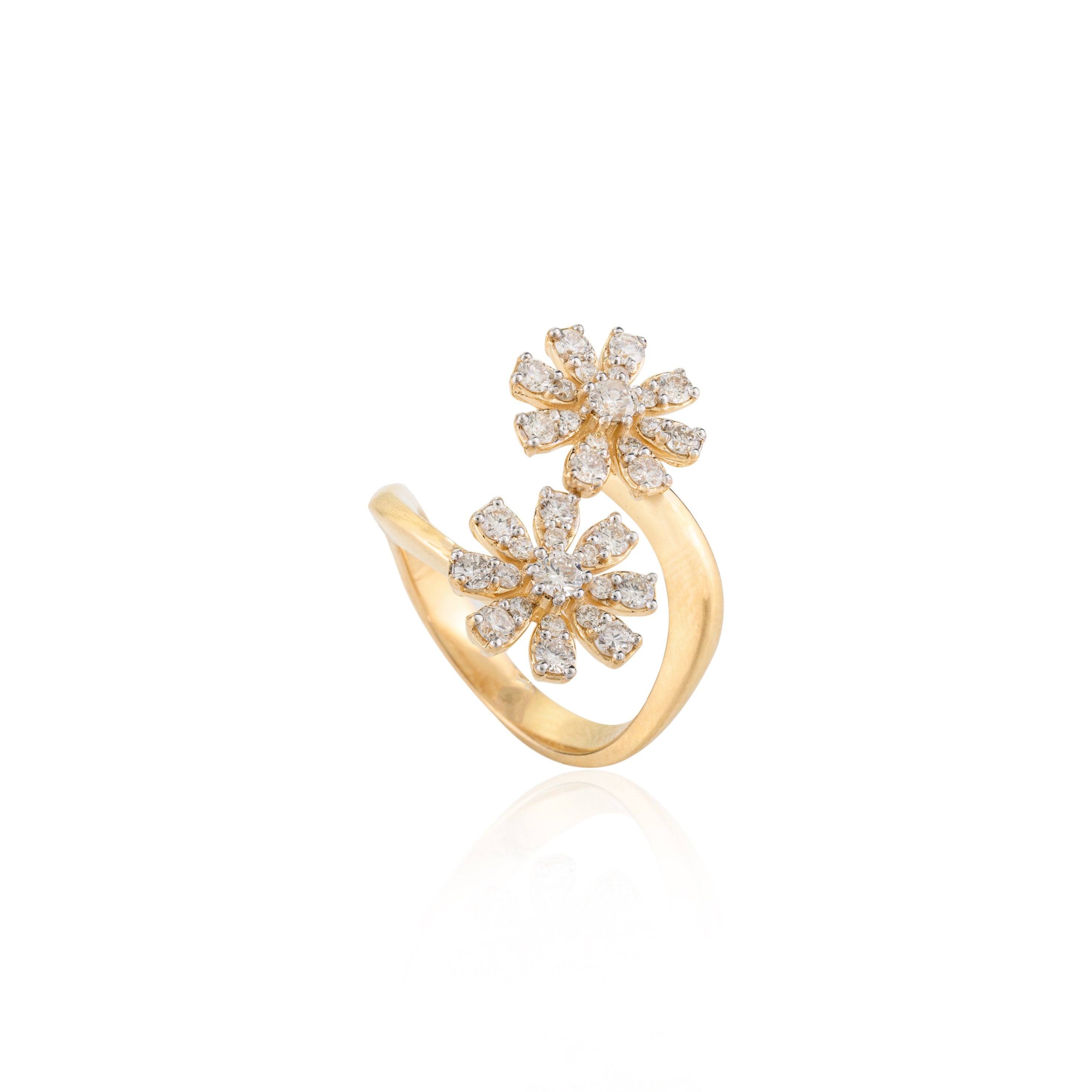 Diamond Flower By Pass Ring in 18k Yellow Gold