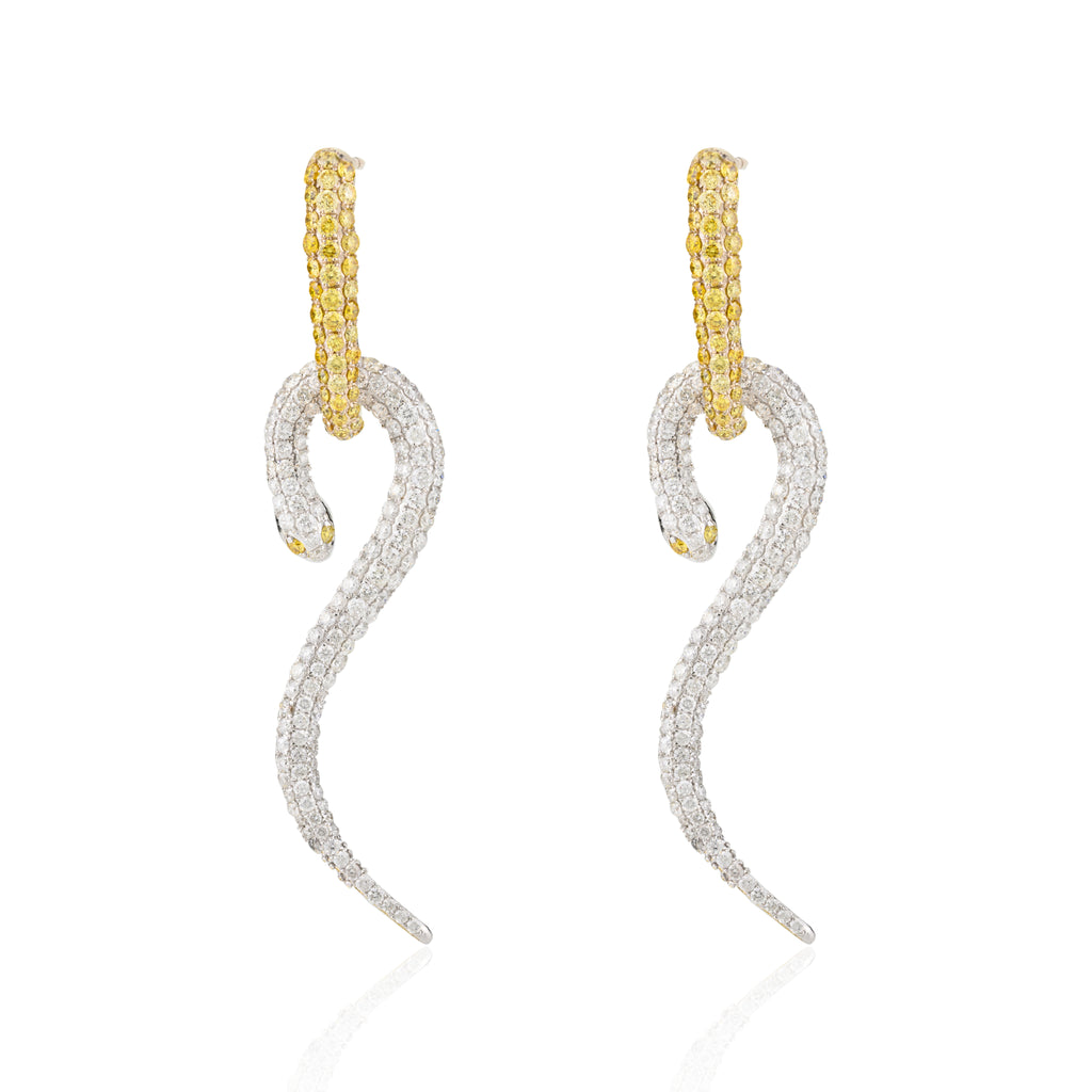 18K Solid White Gold Diamond Serpentine Earrings Image