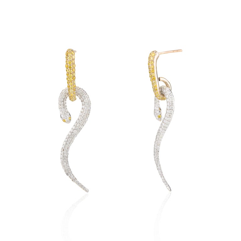 18K Solid White Gold Diamond Serpentine Earrings Image