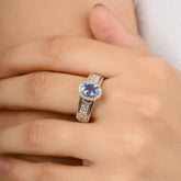 18K White Gold Blue Sapphire Engagement Ring - vrjewels-us