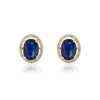 14K Solid Yellow Gold Blue Sapphire Halo Diamond Stud Earrings Thumbnail