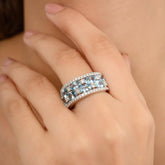 14K White Gold Aquamarine Diamond Cluster Wedding Band - vrjewels-us