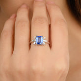 14K Solid White Gold Solitaire Sapphire Diamond Ring - vrjewels-us