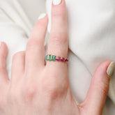 18K Gold Emerald Ruby Eternity Band