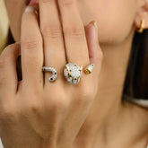 18K Solid Yellow Gold 2.06 Cts Diamond Panther Double Finger Ring - vrjewels-us