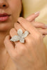 18K Solid White Gold Open Cuff Diamond Boho Ring Thumbnail