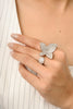 18K Solid White Gold Open Cuff Diamond Boho Ring Thumbnail