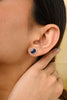 14K Solid Yellow Gold Blue Sapphire Halo Diamond Stud Earrings Thumbnail