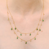 18K Emerald and Diamond Double Chain Charm Necklace