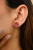 18K Solid Yellow Gold Ruby Floral Stud Thumbnail