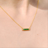 18K Solid Gold Emerald Bar Minimal Necklace