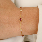 18K Solid Yellow Gold Ruby Diamond Chain Bracelet - vrjewels-us