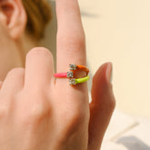 14K Yellow Gold Chunky Diamond Enamel Ring