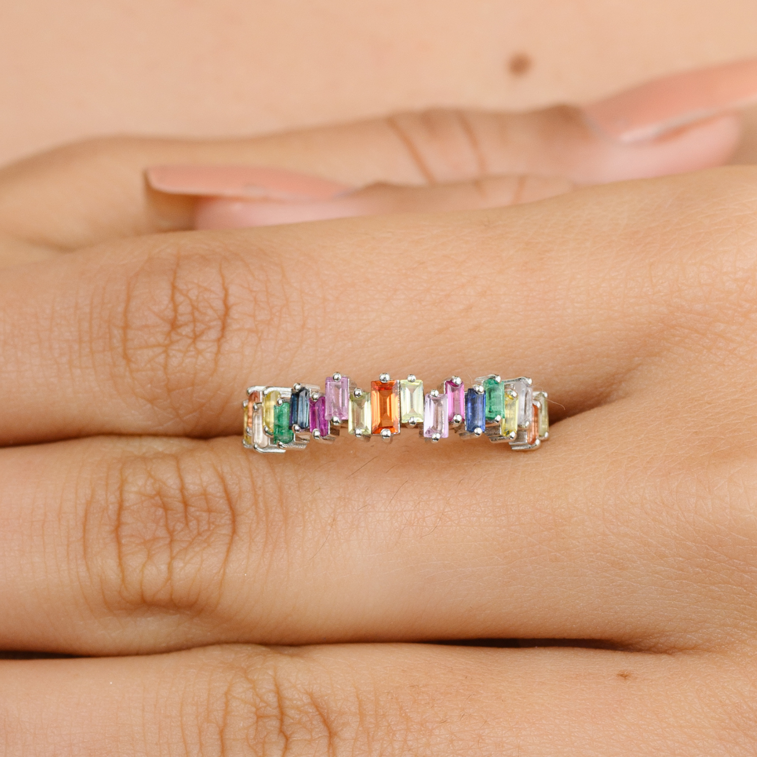 18K Gold Multi Sapphire Eternity Band - vrjewels-us