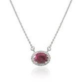 14K Yellow Gold Oval Ruby Halo Diamond Necklace