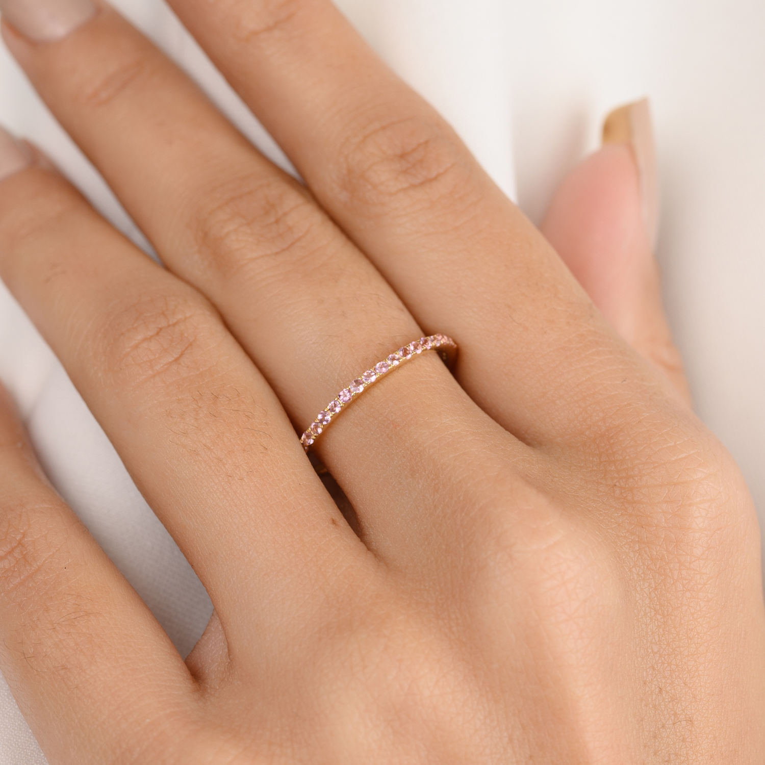 14K Gold Pink Tourmaline Stacking Band - vrjewels-us