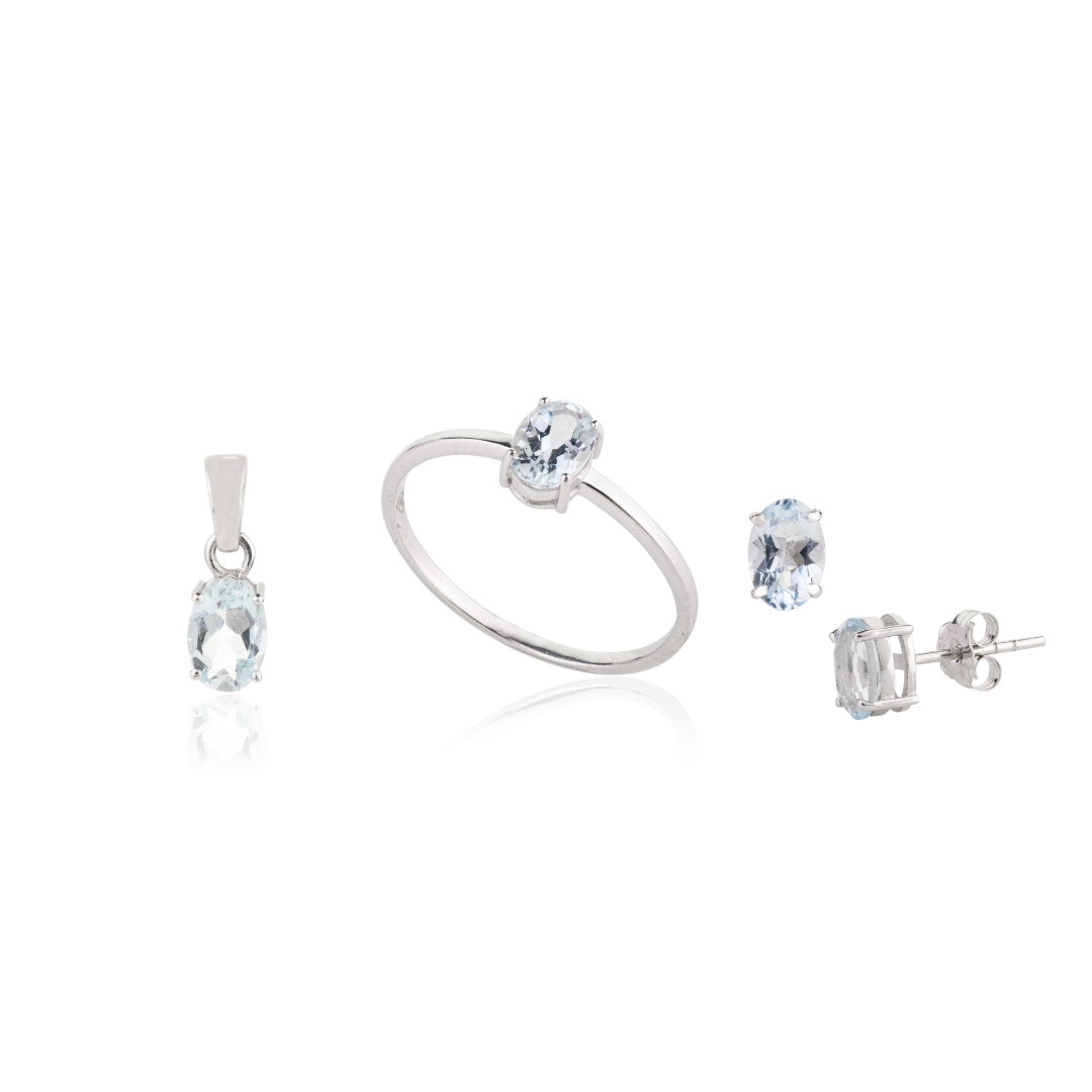 18K Gold Aquamarine Combo Jewelry Set - vrjewels-us