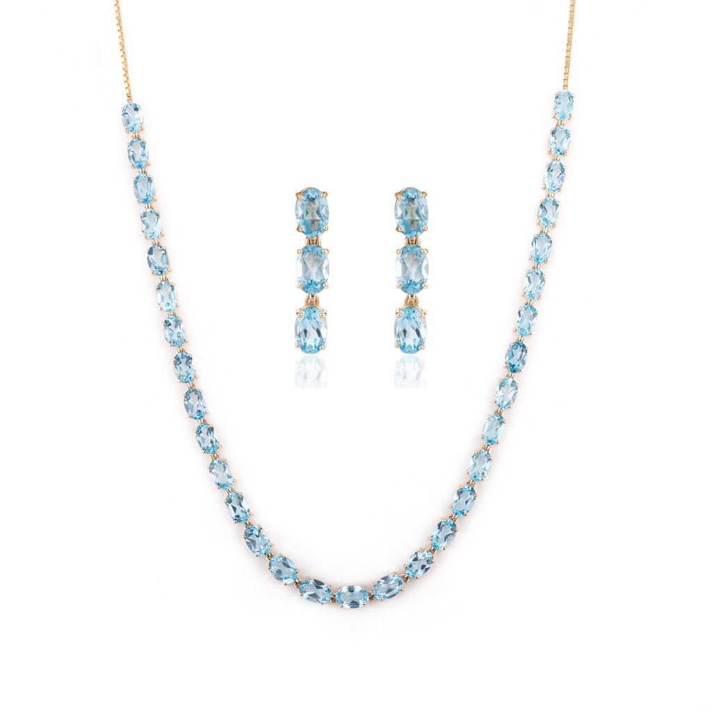 Natural Blue Topaz Gemstone Necklace and Earrings Set Image