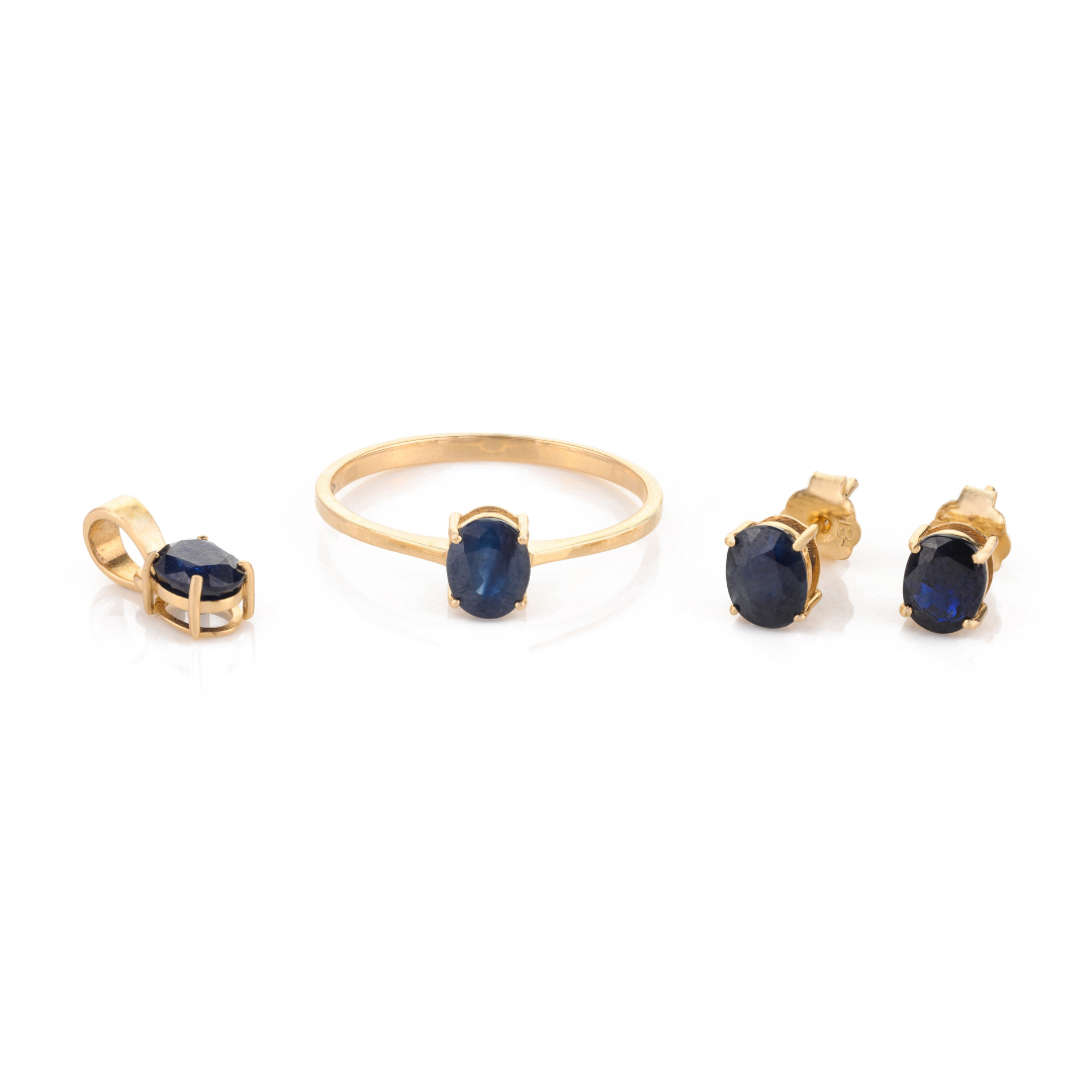 Yellow Gold Blue Sapphire Combo Jewelry Set - vrjewels-us