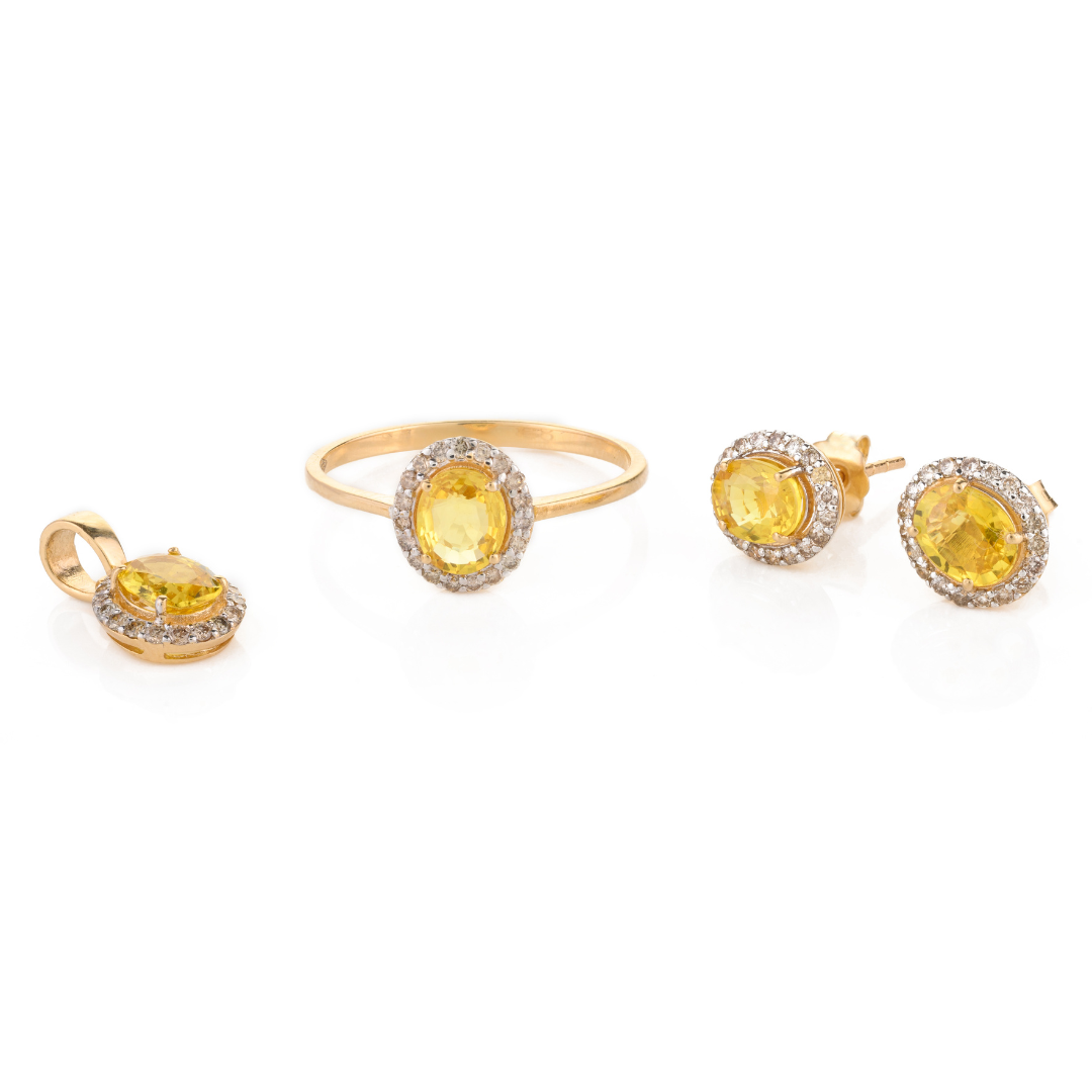 18K Gold Yellow Sapphire Combo Jewelry Set - vrjewels-us
