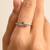 14K Solid White Gold Emerald Ruby Two Stone Ring - vrjewels-us