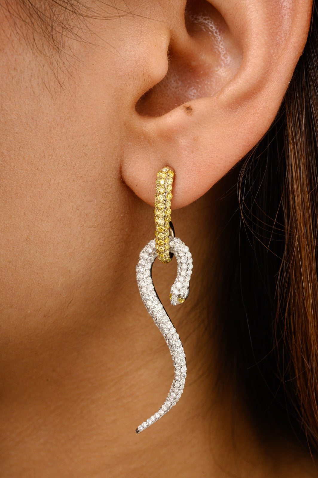 18K Solid White Gold Diamond Serpentine Earrings