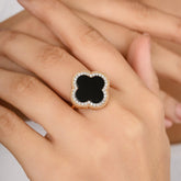 18K Rose Gold Black Onyx Clover Stud Earrings - vrjewels-us