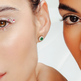 18K Round Halo Diamond Emerald Stud Earrings