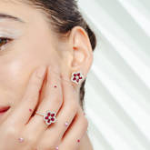 18K Gold Ruby Cherry Blossom Flower Earrings