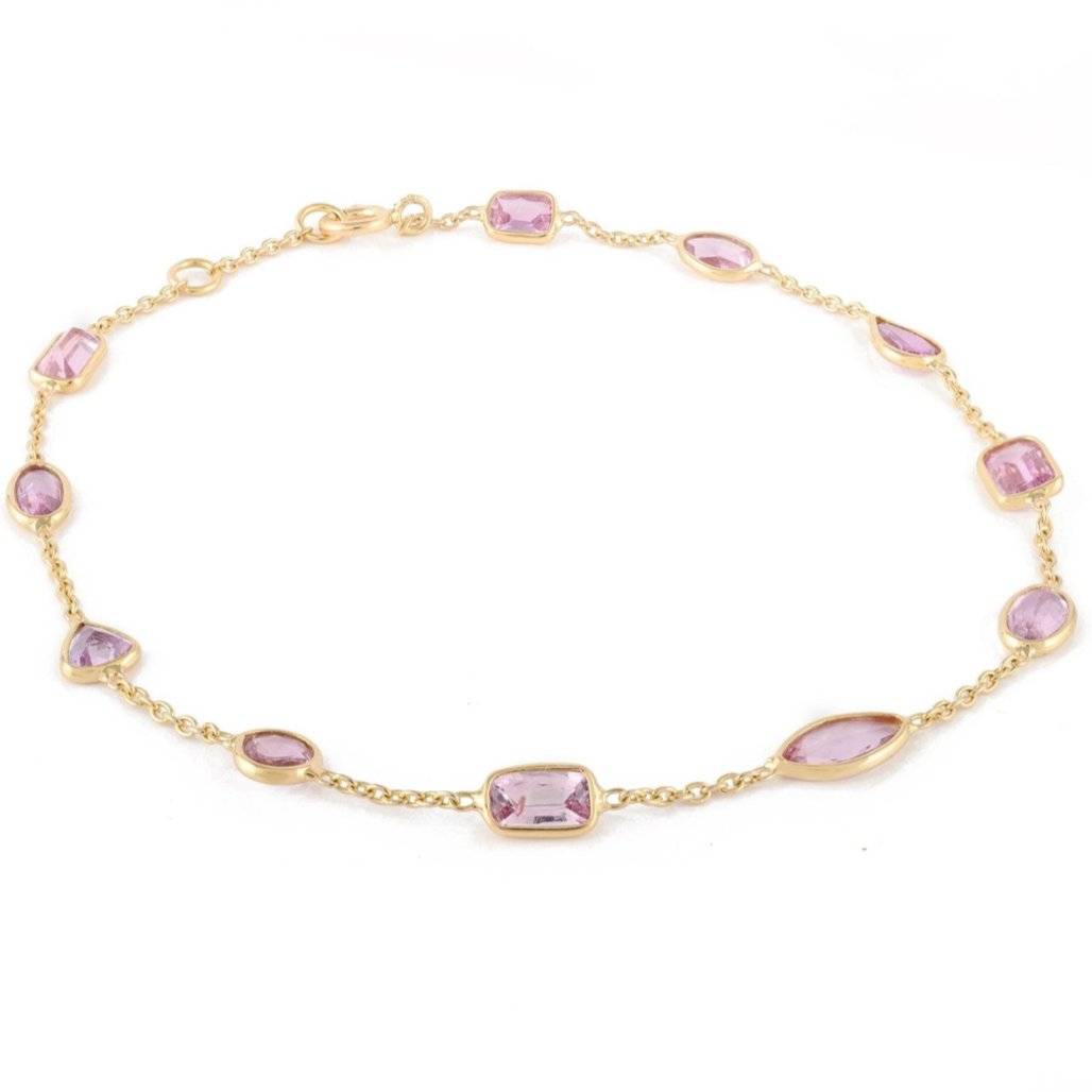 18K Yellow Gold Pink Sapphire Bracelet - vrjewels-us