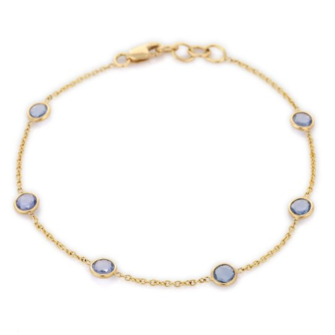 18K Yellow Gold Blue Sapphire Bracelet - vrjewels-us
