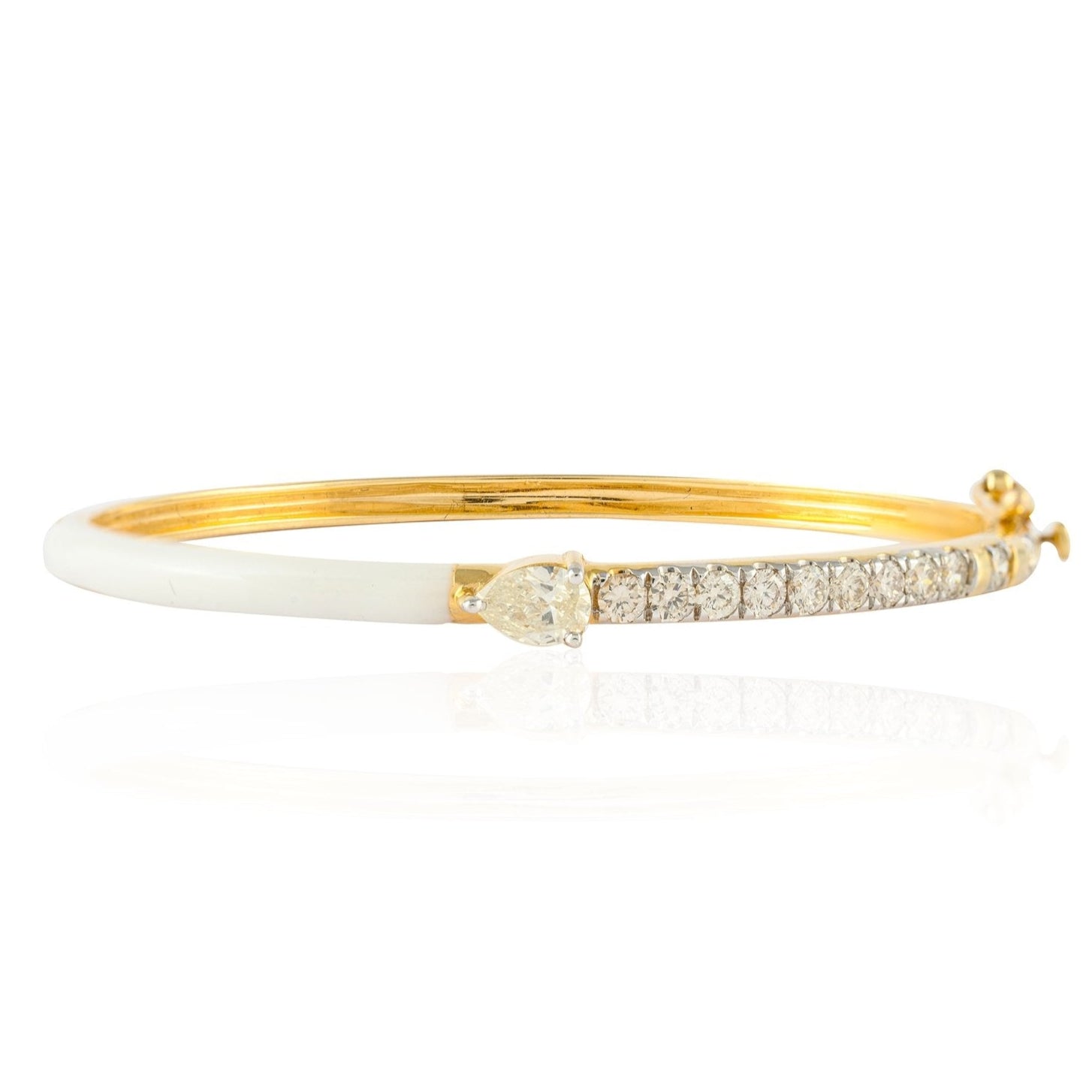 14K Yellow Gold Enamel Diamond Bangle - vrjewels-us